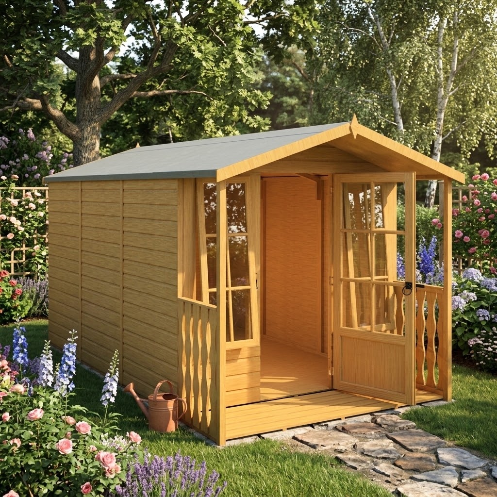 Badminton & Verandah Summerhouse | 7x12 Shiplap Timber Summerhouse with Verandah