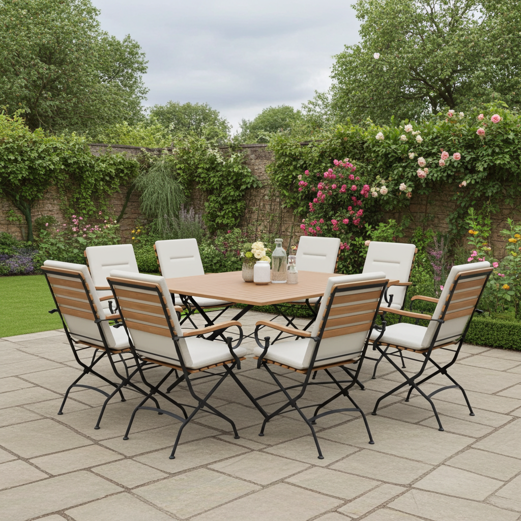 Sicily 8 Seater Teak and Wrought Iron Square 140cm Garden Dining Set