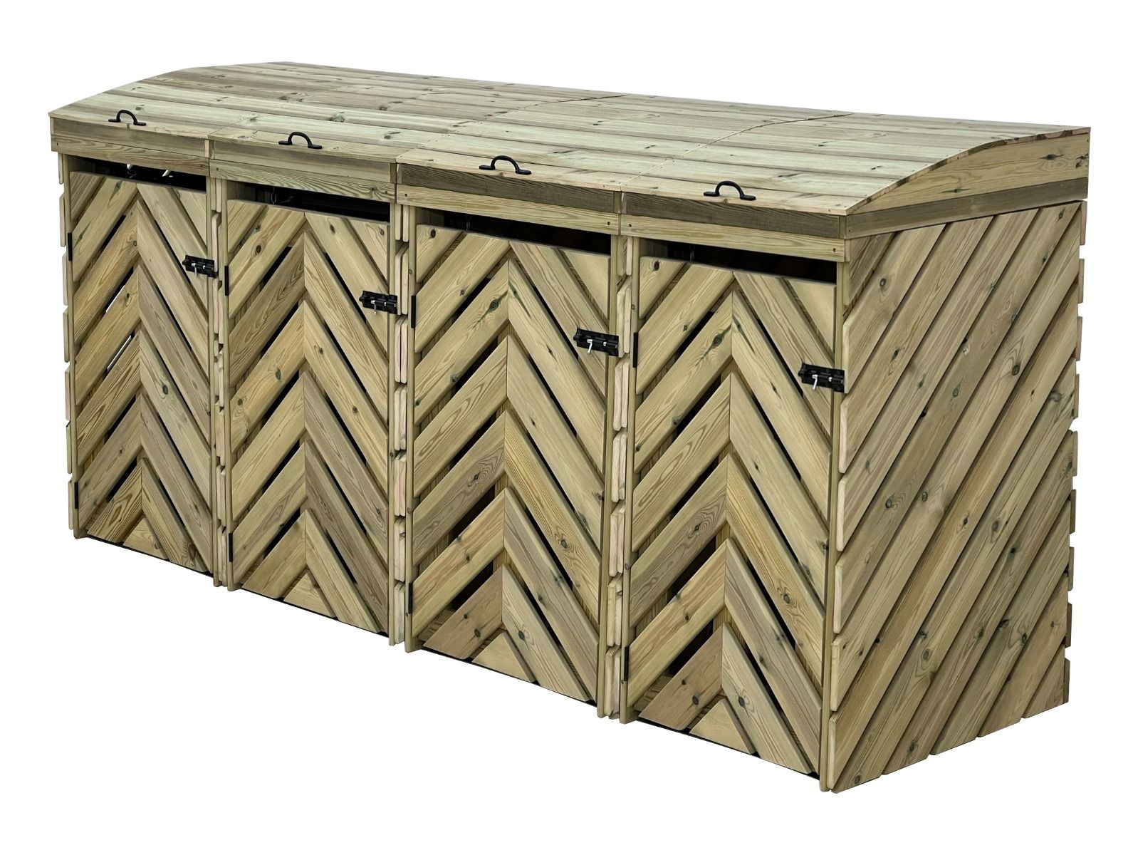 VerdiBin wooden wheelie bin storage unit screening four bins with lift-up lids