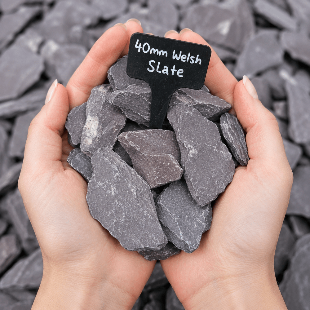 Welsh Green Slate Chippings | 40mm Crushed Slate for Borders