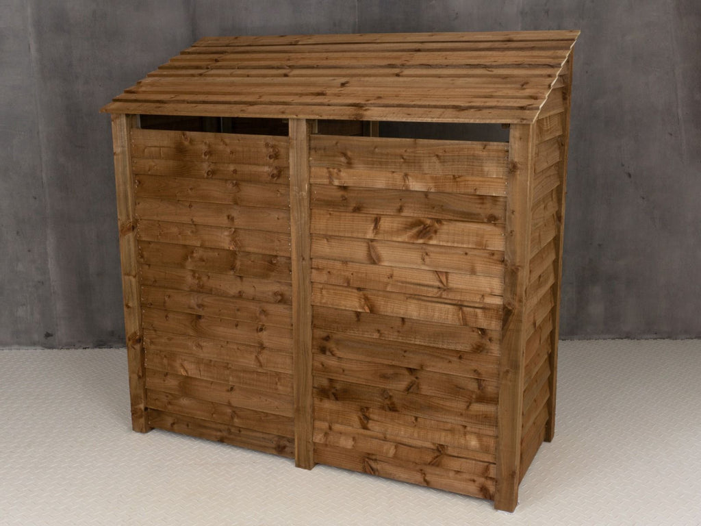 Wooden Garden Tool &amp; Log Store with Shelf | Sloping Roof Against Wall | Brown