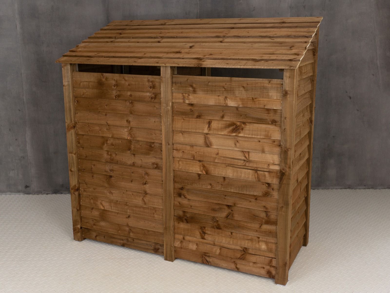 Wooden Garden Tool &amp; Log Store with Shelf | Sloping Roof Against Wall | Brown