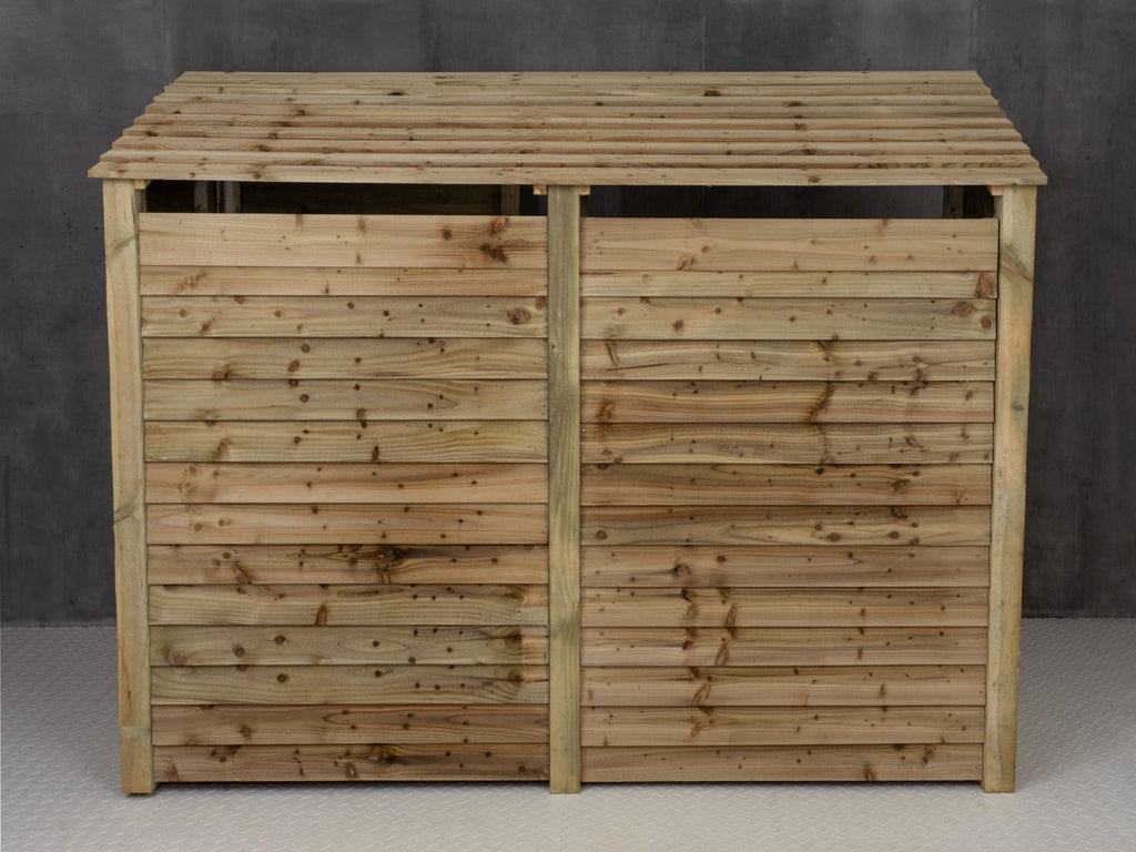 Wooden Garden Tool &amp; Log Store | Wide Sloping Roof Against Wall | 227cm