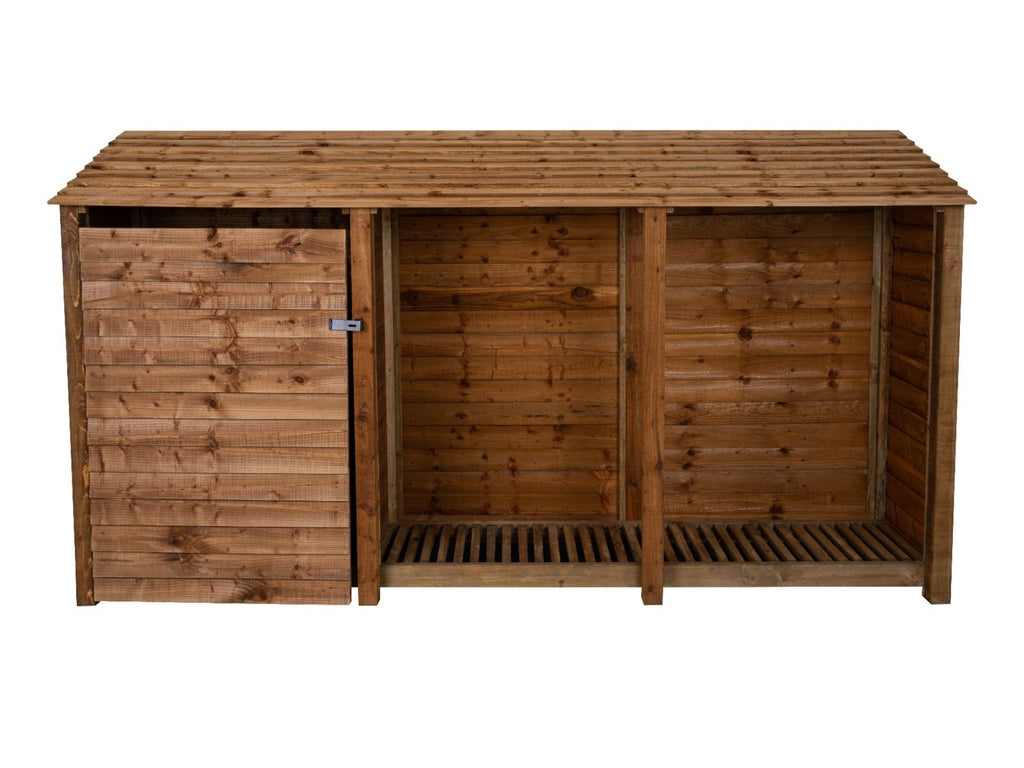 Wooden Garden Tool Storage W-335cm, H-126cm or 180cm, D-88cm - Brown Finish