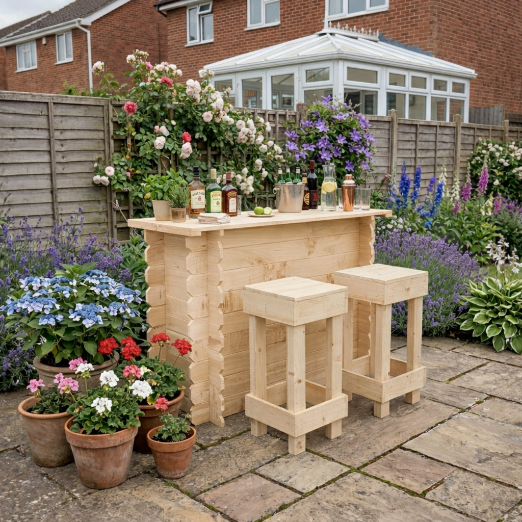Rustic Wooden Interlock Garden Bar