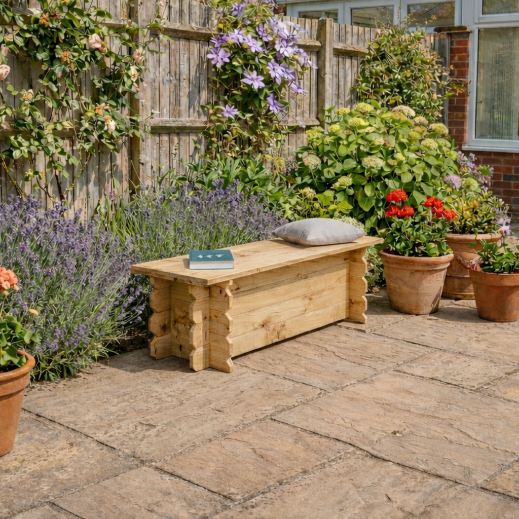 4ft solid timber wooden garden bench for patio and outdoor seating
