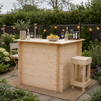 Rustic wooden interlock corner garden bar at 110cm high