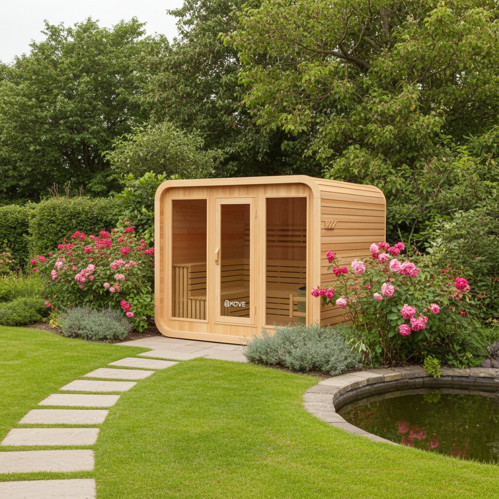 KOVE Cube Sauna 5–6 Person Outdoor Sauna – Premium Spruce Wood, 8kW Heater, Modern Cube Design