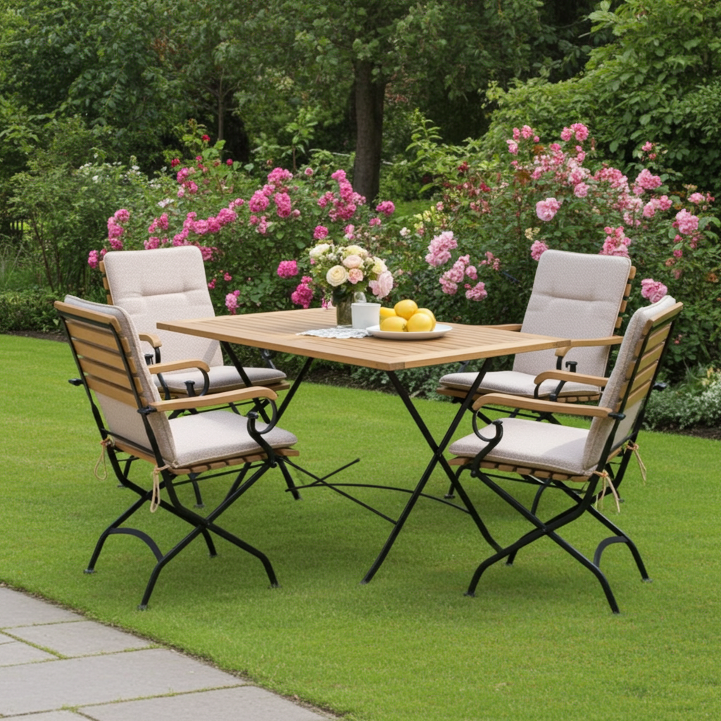 Sicily 4 Seater Teak and Wrought Iron Rectangular 120cm Garden Dining Set